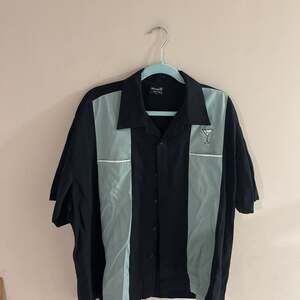 Steady Last Call Men's Black & Blue Bowling Shirt - Martini Embroidered 2XL